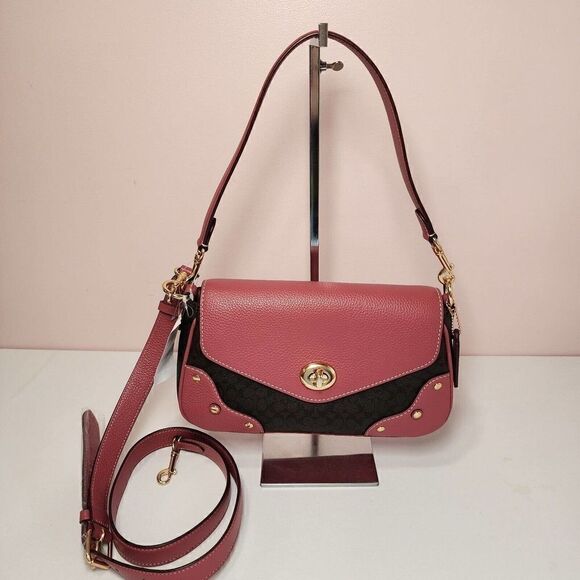 NWT Coach CE639 Signature Millie Shoulder Bag Brown Pink - Picture 1 of 5